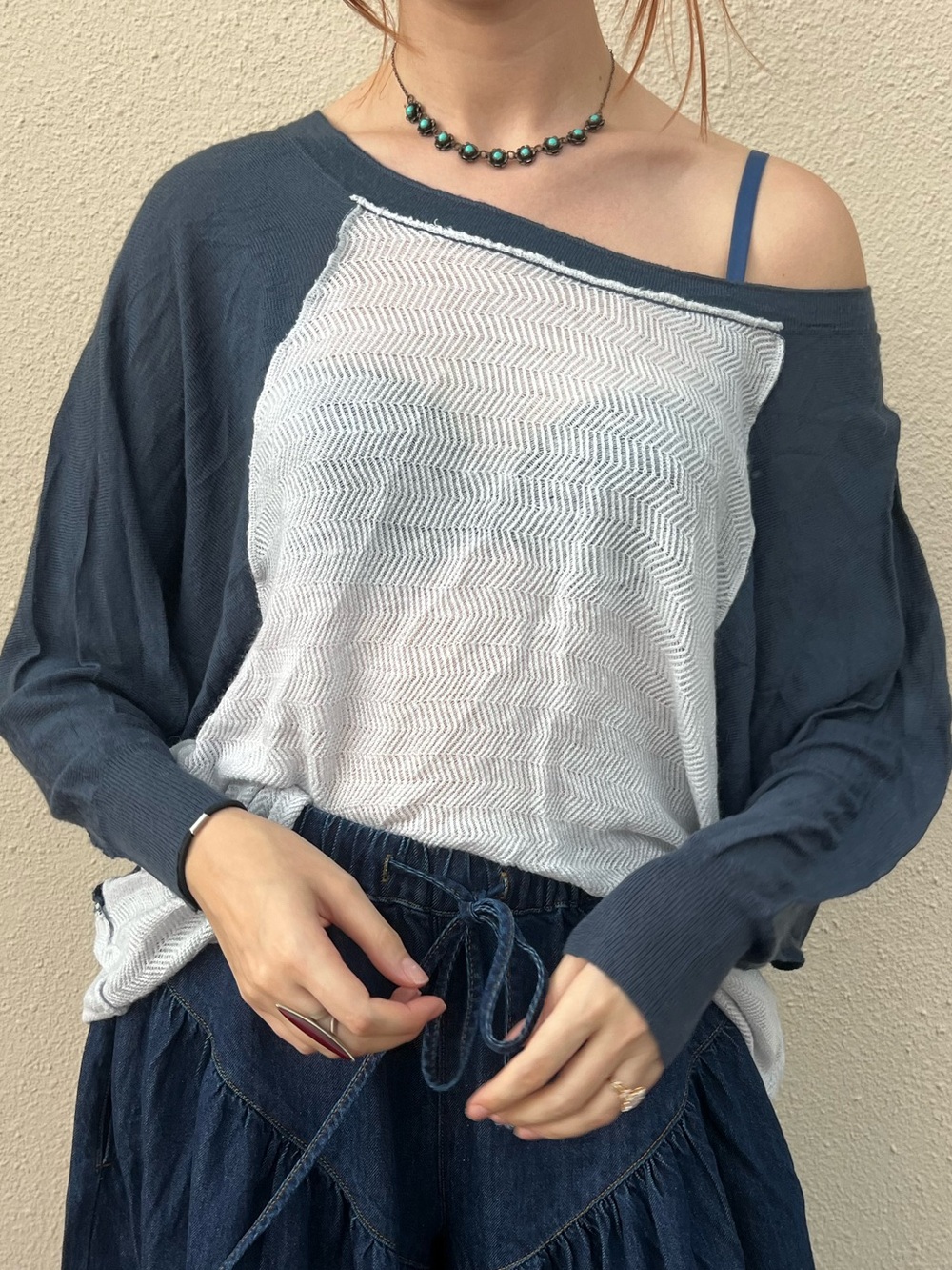 Free People Contrast Knit Long Sleeve Size Medium Like New